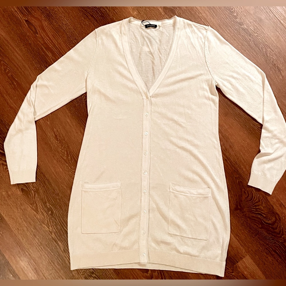 Magaschoni Ivory Silk/Cashmere Button Down Cardigan